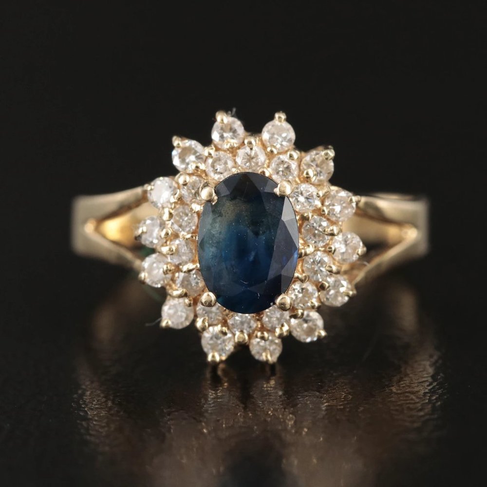 14k Vintage Sapphire .5 ctw Diamond Ring